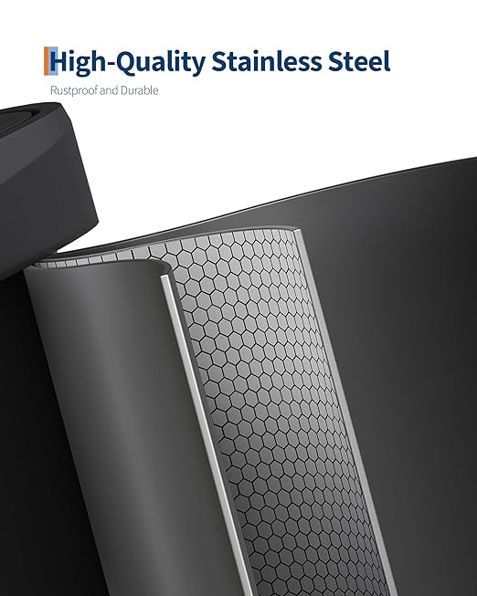 Garvee 16 gal / 60 L Metal Trash Can with Lid, Large Garbage Can for Kitchen, Rustproof Step-on Kitchen Metal Trash Bin with Liner Rim, Rear Handle, Soft Close Plastic Lid, Black