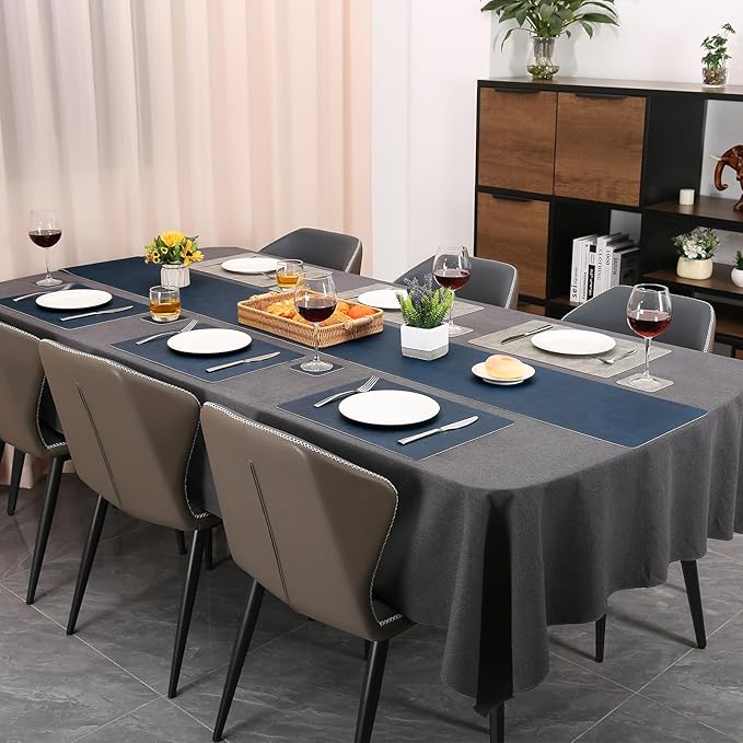 Table Runners 55 Inches Long, Dual-Sided Faux Leather Farmhouse Table Runner Waterproof Heatproof Non-Slip for Living Room Party Home Decor Holiday Decorations(Gray Blue, 15 x 55 Inch)