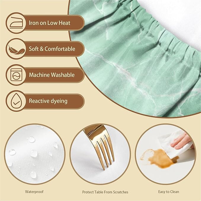 Rectangle Table Cloth Cover Waterproof Elastic Fitted Polyester Fitted Tablecloths for 6 Foot Tables for Indoor,Picnic, Camping, Outdoor （60" x 30"，Green Marble）