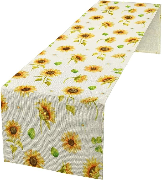 Yellow Sunflower Table Runner, Seasonal Spring Summer Flowers Table Decor for Kitchen Dining Room Coffee Holiday Kitchen Dining 13x90in