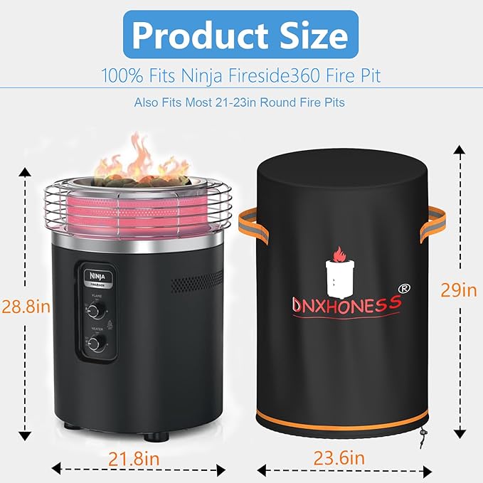 Fire Pit Cover for Ninja Fireside 360, Cover for Ninja Firepit, 600D Tear-Resistant 100% Waterproof & Anti UV Fire Pit Soft Cover Round Fits 21-23in Fire Pit with Drawstring & Double Handles