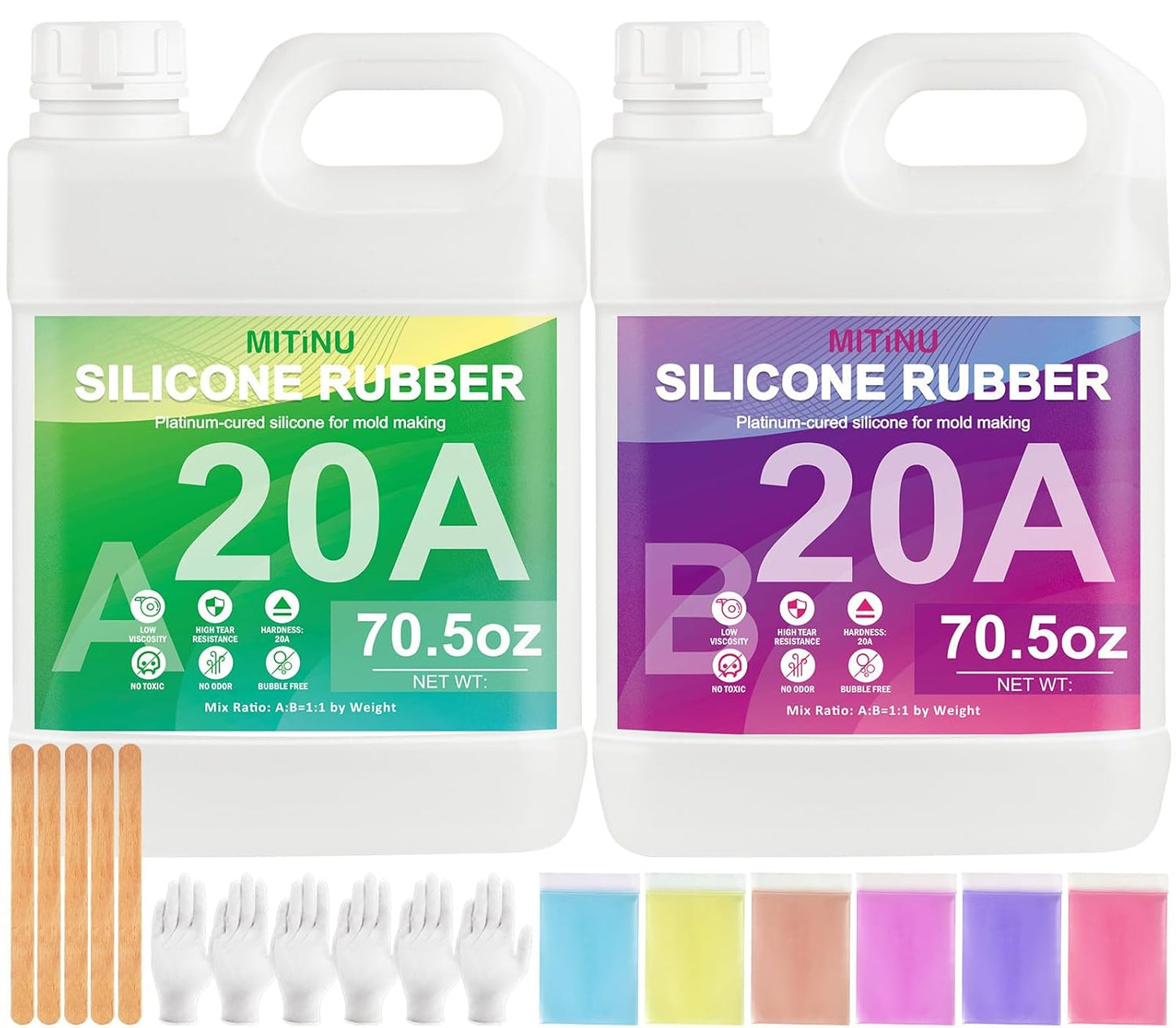 Silicone Mold Making Kit - 20A Liquid Silicone Rubber (1:1 Mix), Non-Toxic & Bubble Free Platinum Cure Silicone for Making Molds for Resin, Soap, Concrete, Craft Molds - 141oz Total