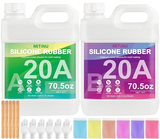 Silicone Mold Making Kit - 20A Liquid Silicone Rubber (1:1 Mix), Non-Toxic & Bubble Free Platinum Cure Silicone for Making Molds for Resin, Soap, Concrete, Craft Molds - 141oz Total