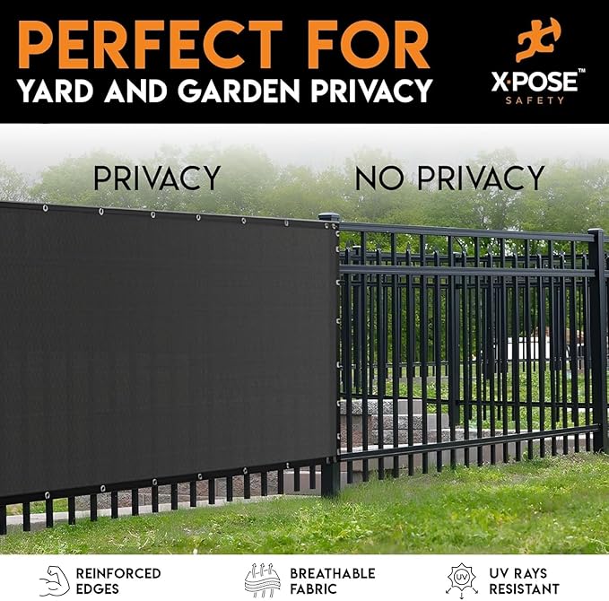 Xpose Safety Privacy Fence Screen 8’ x 50’ (36 Pack) – Heavy Duty Black Mesh with 90% Visibility Block, UV Protection – Includes Cable Ties – for Garden, Yard, Nursery, Kennel, Dog Run, Greenhouse