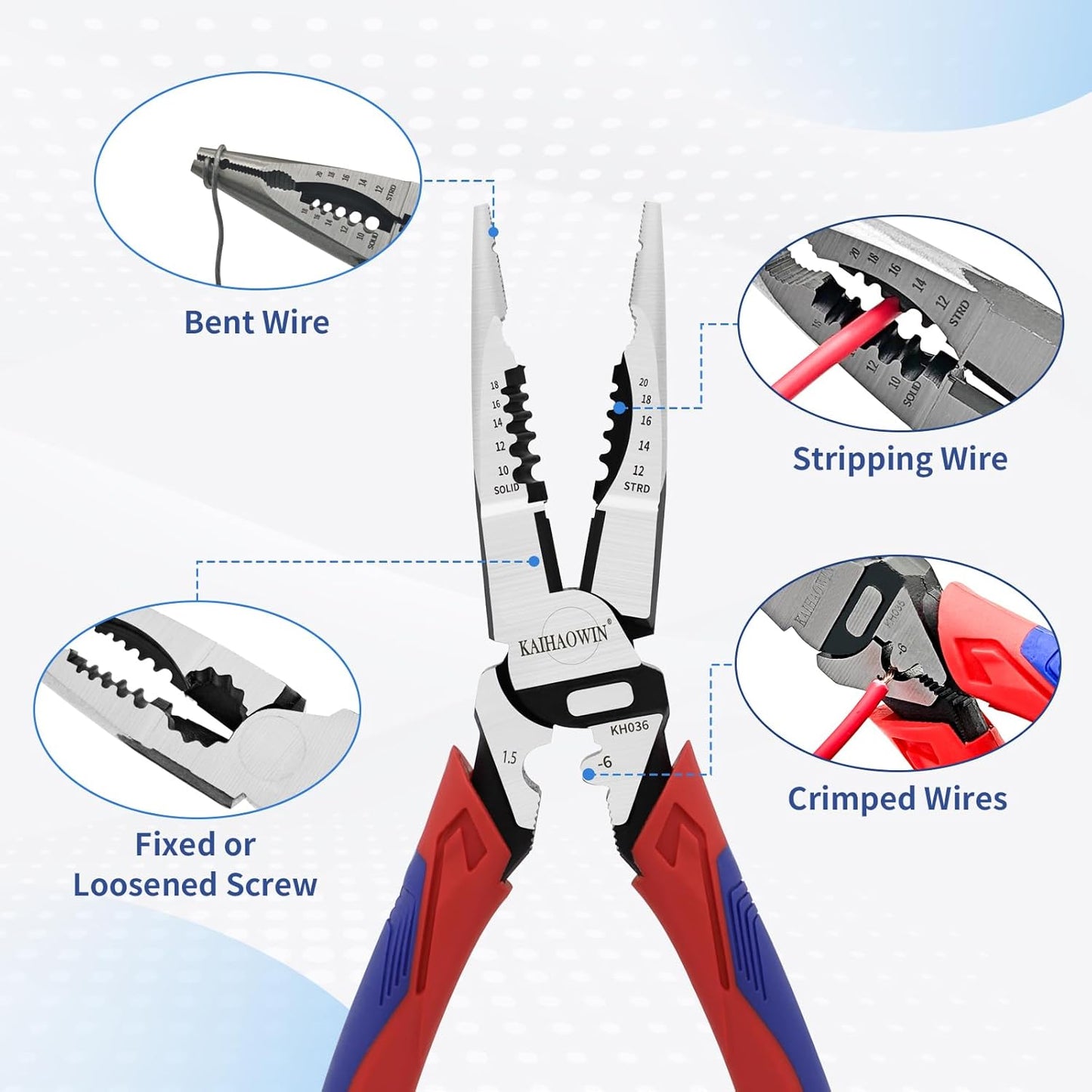 5-in-1 Needle Nose Pliers with Wire Cutter Stripper and Crimper Multifunction Compound Long Nose Pliers Heavy Duty Pliers for Electrician and Homes