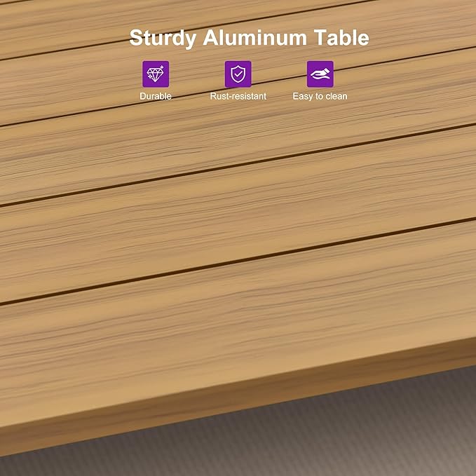PURPLE LEAF Outdoor Dining Set All-Weather PE Rattan Outdoor Patio Furniture Set with All Aluminum Frame Rectangular Table and Chairs 12 Pieces Set for Lawn Garden Backyard Deck, Teak