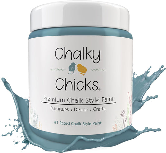 Chalky Chicks All-in-One Chalk Paint for Furniture or Cabinet - 16 Fl Oz - Matte Finish Y Blue (Medium Blue) for Metal, Wood Furniture Paint - No Sanding All-in-One for Home Decor & Crafts, USA Made