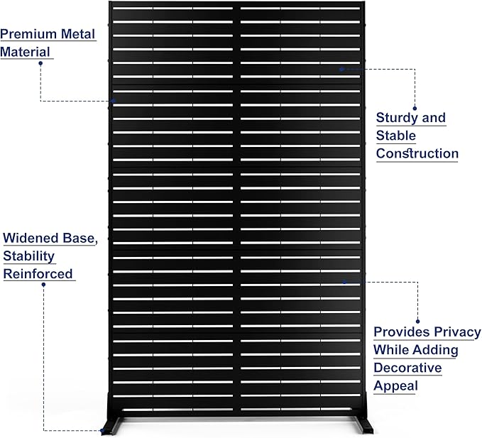 FENCY Metal Privacy Screen with Stand 72" H×44" W Outdoor Freestanding Privacy Panels, Outdoor Privacy Screen for Deck Patio Balcony(Black-Louvered)