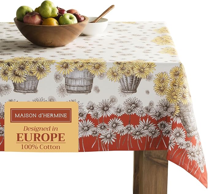 Maison d' Hermine Table Cloth Rectangle Table 100% Cotton 54 x 72 Inches Fall Tablecloth Reusable Everyday Use for Thanksgiving Christmas Decorations Dining Farmhouse Party (Bagatelle)