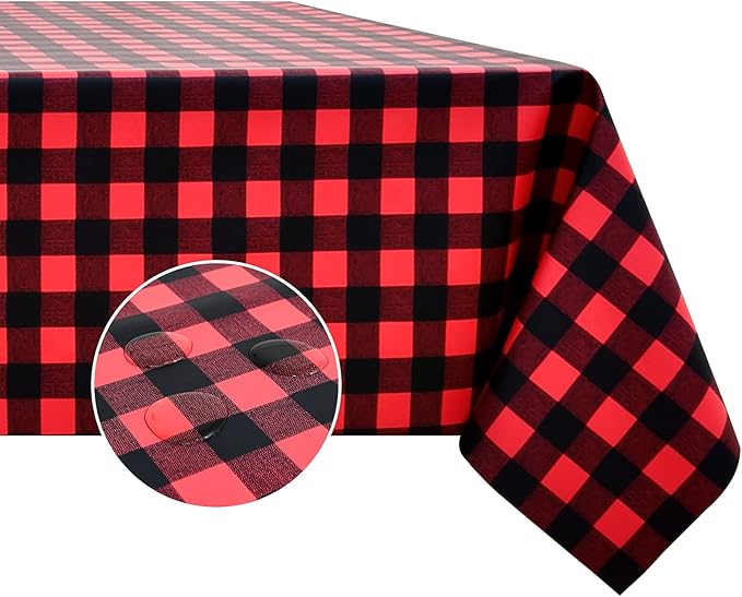 Romanstile Square Vinyl Tablecloth, 100% Waterproof Buffalo Gingham Plastic Table Cloth, Heavy Duty Wipeable Checkered Table Covers for Outdoor, Camping, Picnic, Patio - 54 x 54, Black and Red