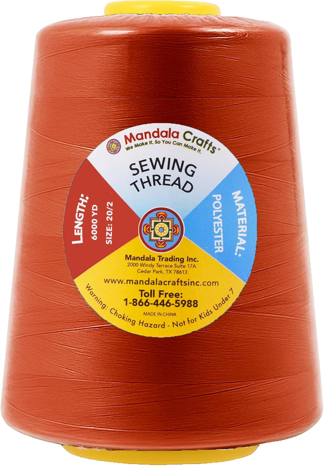 Mandala Crafts 4 Pack of Serger Threads Cones Spools - 20S/2 24000 Yards Polyester Terracotta Threads for Sergers Machine and Overlock Quilting Sewing Machine