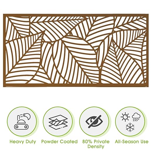 Casaphoria 72" H x 47" W Metal Outdoor Privacy Screen, Freestanding Decorative Divider for Patio, Deck, Balcony, and Garden with Stable Base, Brown Leaves