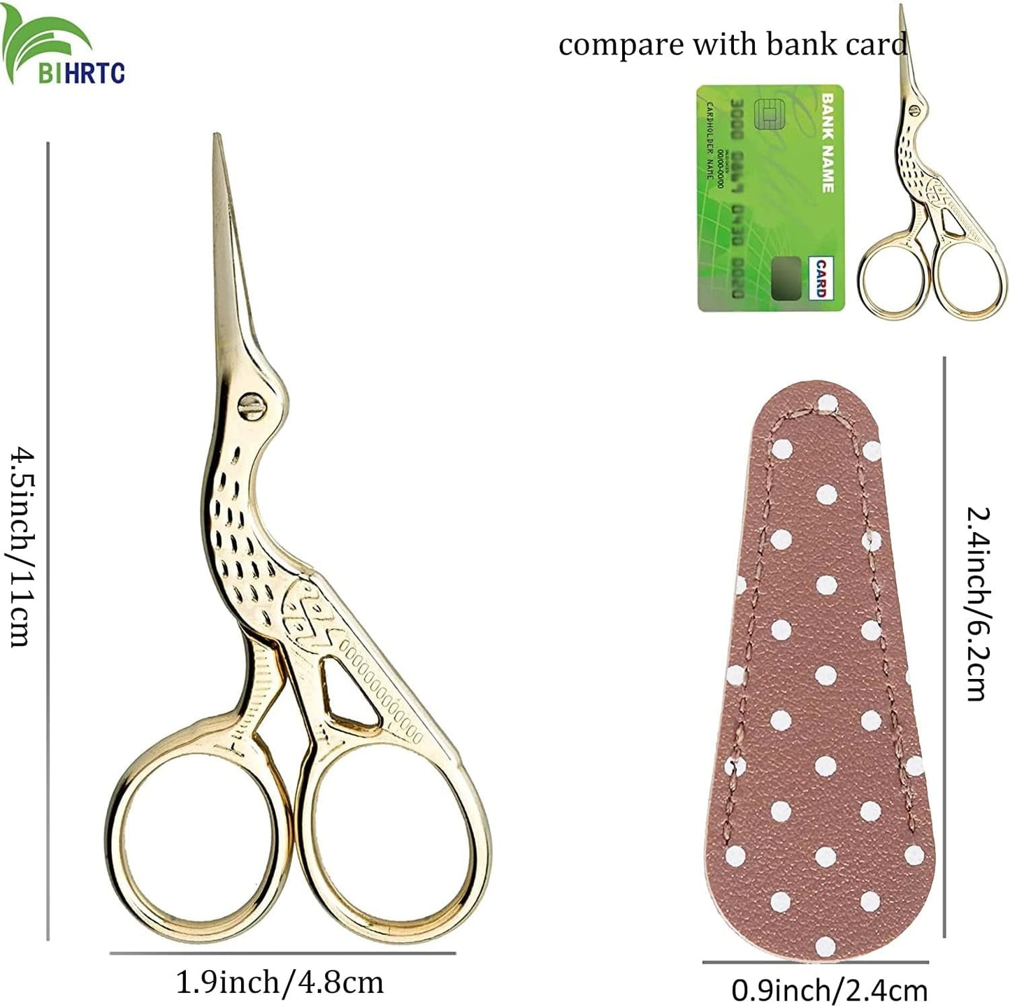 BIHRTC 4.5Inch Embroidery Scissors Sharp Tip Stainless Steel Little Scissors for Knitting Cross Stitch Cutting Embroidery Sewing Handcraft Craft Art Work DIY Tool Gold