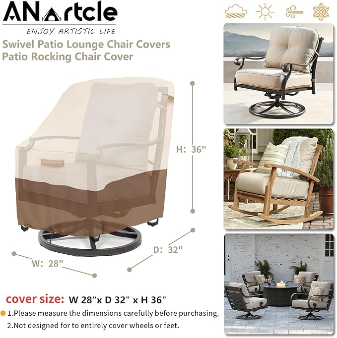 Swivel Patio Chair Cover 4 Pack,600D Waterproof Heavy Duty Outdoor Chair Cover(28 W x 33 D x 36 H inches),Patio Furniture Covers,Outdoor Furniture Covers Waterproof,Beige&Brown