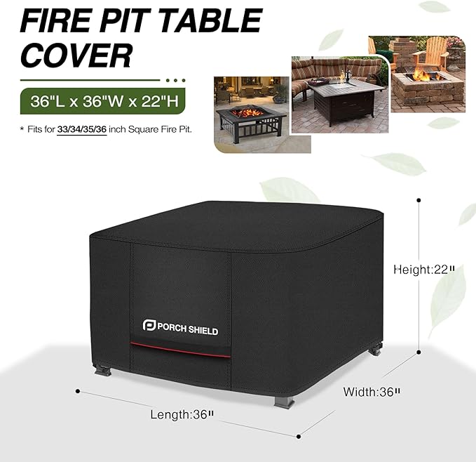 Porch Shield Square Patio Fire Pit Cover Fade Resistant Waterproof Outdoor Firepit Cover 36 x 36 inch for Gas Propane Fire Table
