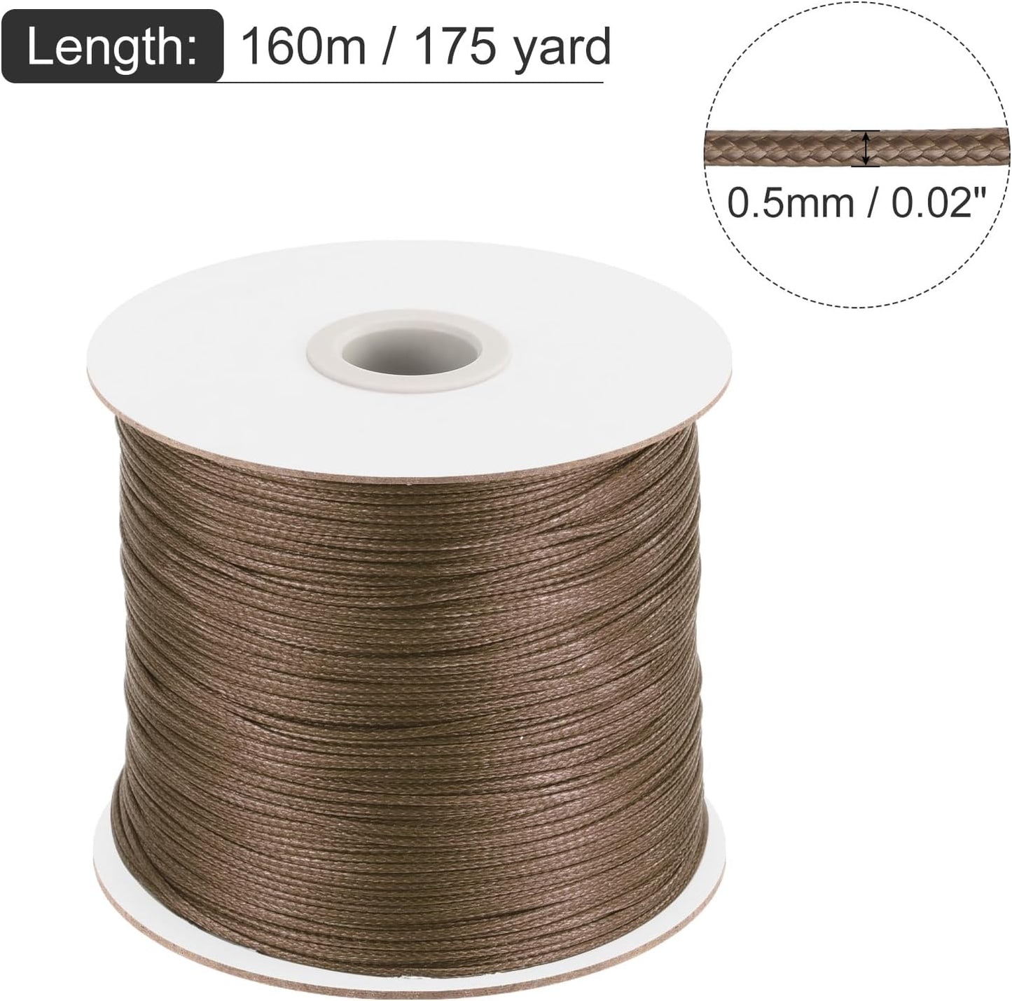 MECCANIXITY Waxed Cord 0.5mm Waxed Polyester Cord 175 Yard Wax String for Bracelet Making, Necklaces, Beading, Jewelry Making and DIY Crafts(Brown)