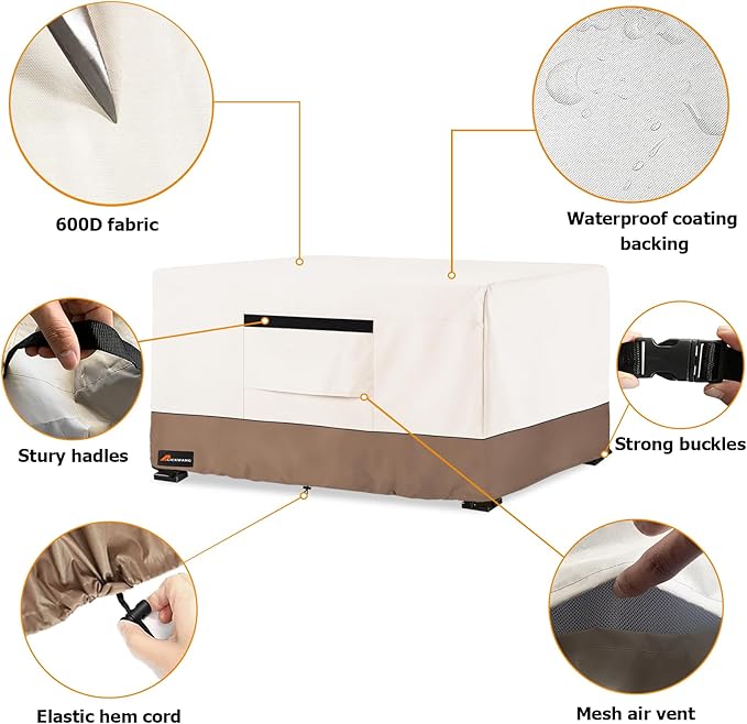Fire Pit Cover Rectangular, Outdoor Heavy Duty 600D Tear-Resistant 100% Waterproof 42 Inch Fire Table Cover Rectangle, Patio Weatherproof Rectangular Fire Table Protector, Beige 42" L x 24" W x 24" H