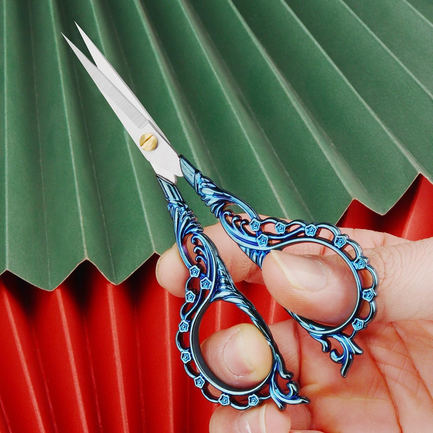 4.7 INCH Small Sewing Scissors,Embroidery Scissors With Cover,Sharp pointed tip,Travel Scissors In A Pouch,Mini Stainless Steel Crochet Scissors for Craft Art Work Color BLUE