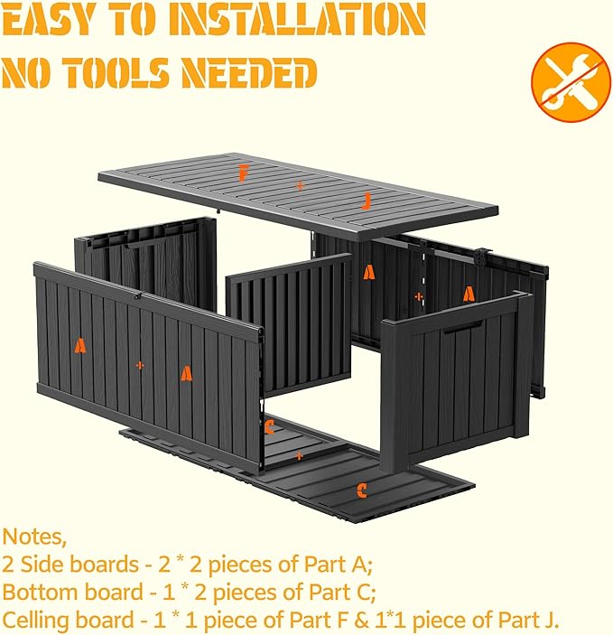NUNU LAB 220 Gallon Outdoor Storage Box Waterproof, Outside Package Delivery Deck Boxes with Lockable Lid, Backyard Storage Bin For Garden Tools, Patio Cushions, Black