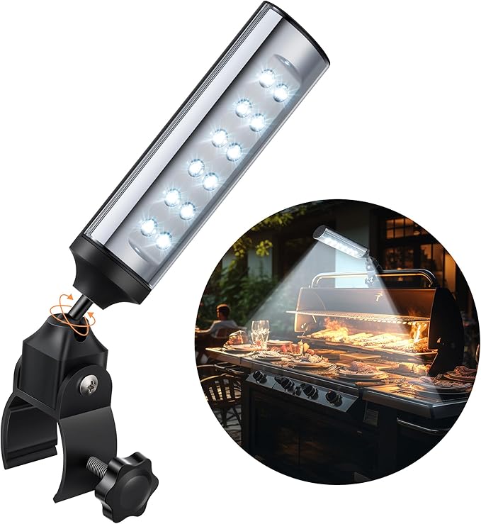 Meonum 1 Pack BBQ Grill Light Compatible with Blackstone Griddle for Outdoor Grill, Gifts for Men Dad Husband, Battery Operated Barbecue Lights with 360 Degrees Adjustable C Shape Clamp