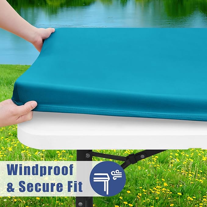 Spandex 6 Foot Rectangle Table Cloth 6 Pack, Elastic Fitted Tablecloths for Picnic, Stretch Washable Patio Table Cover for Outdoor, Camping, Banquet and Parties (Teal, 30"x72")