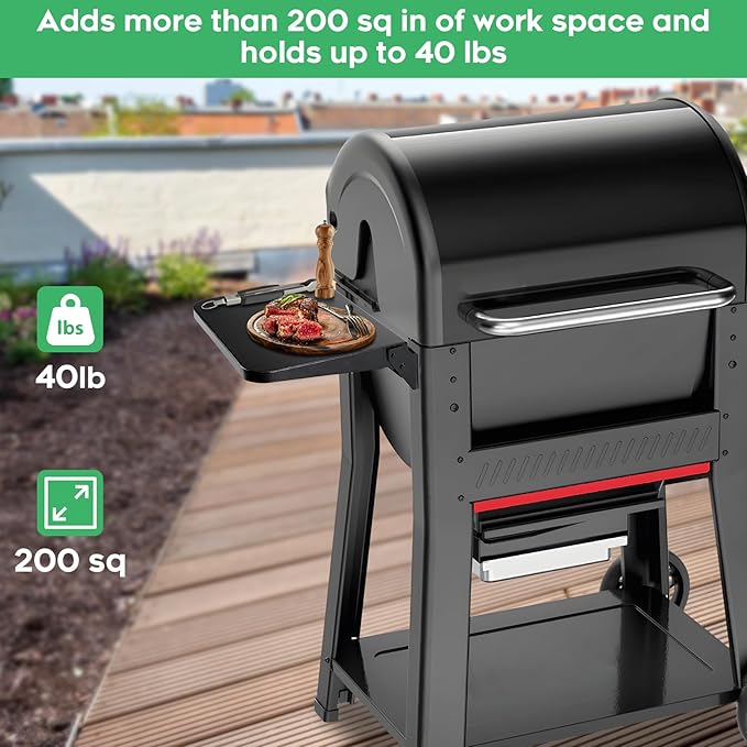 Folding Side Barbecue Shelf Compatible with Weber Searwood 600/600XL Pellet Grills, Folding Side Table, Ideal for Food Prep and Storage