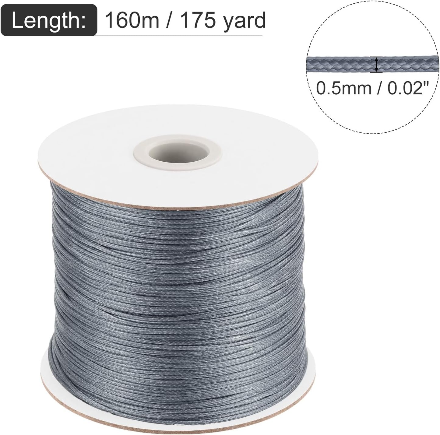 MECCANIXITY Waxed Polyester Cord 0.5mm 175 Yard Dark Grey