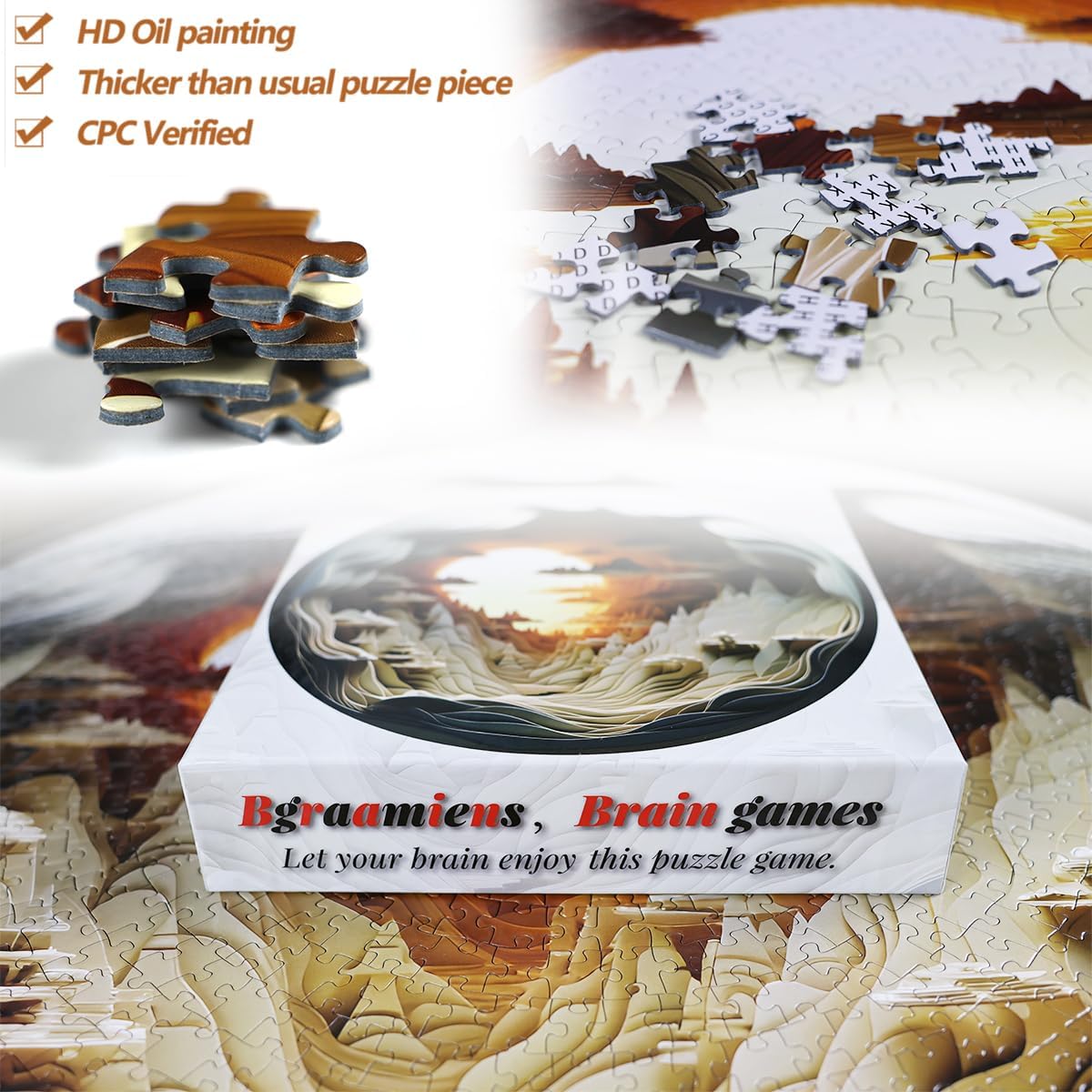 Bgraamiens 3D Visual Dawn Inside a Cave - 1000 Pieces Round Puzzle for Adults, Unique Autostereoscopy Hard Challenge, BG24011