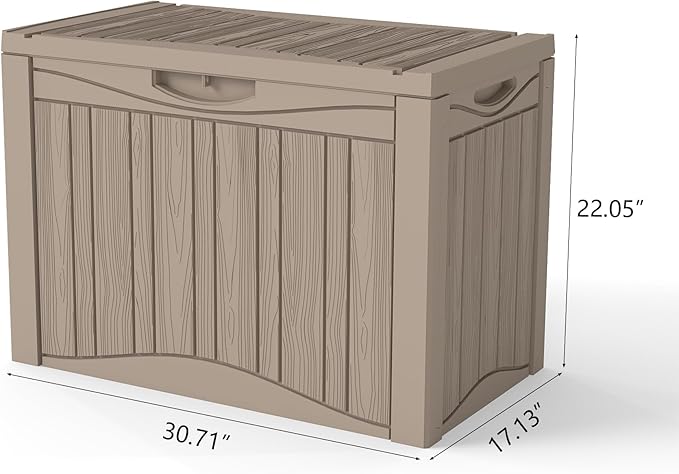 50 Gallon Plus Resin Deck Box, Waterproof Outdoor Storage Box for Patio, Poolside, and Garden, Lockable UV-Resistant Storage Bin Bench Cabinet for Small Spaces, Grey