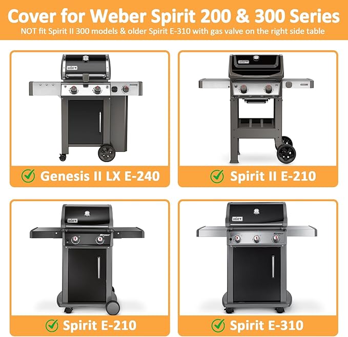 7106 Grill Cover for Weber Spirit 200 and 300 Gas Grill, Waterproof Cover for Weber Spirit 210 Gas Grill Models, 52 Inch Outdoor BBQ Cover for Spirit 2 Grill