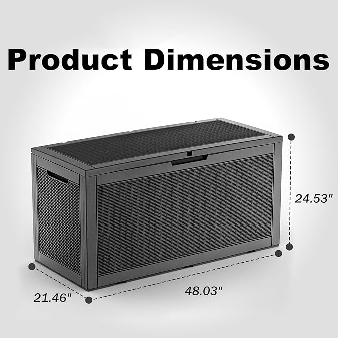 EasyUp 120 Gallon Deck Boxes Waterproof, Outdoor Large Storage Boxes with Lids, Outside Resin Storage Box & Deck Boxes for Patio, Garden Use(Black)