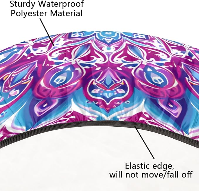 Mandala Vintage Flowers Round Table Cloth Cover, Elastic Edge Waterproof Wipeable Tablecloths 45"-56" Polyester Tablecloth for Party Restaurant Banquet Holiday Camping Outdoor Picnic