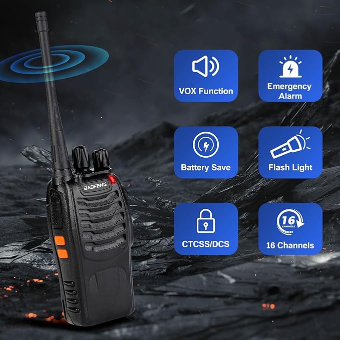 Baofeng Walkie Talkies 888S Rechargeable Long Range with Earpieces for Adults, 16 Channel Professional Radio Handheld Two Way Radios Li-ion Battery and Charger Included (10pack with 10earpiece)