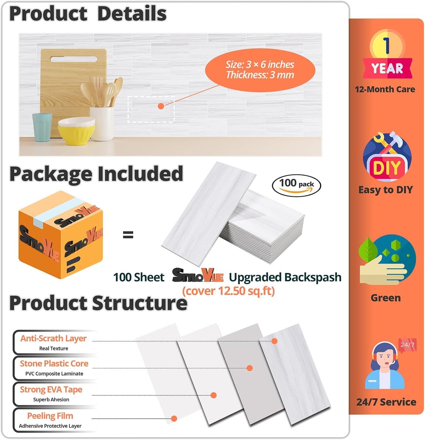 100 Pieces Peel and Stick Backsplash for Kitchen, 3" x 6" PVC Subway Tile 2025 Upgraded Dolomite Star Gray Backsplash Stick on Tile Elevate Kitchen Fireplace RV