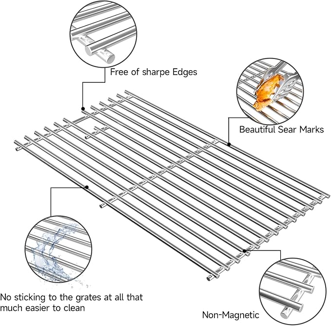 7637 17.5’’ Stainless Steel Grill Grates for Weber Spirit E210 E-220 S210 S-220 Spirit 200&Spirit II 200 Series Gas Grills with Front Control Panel, Cooking Grid for Weber Spirit 200 Series