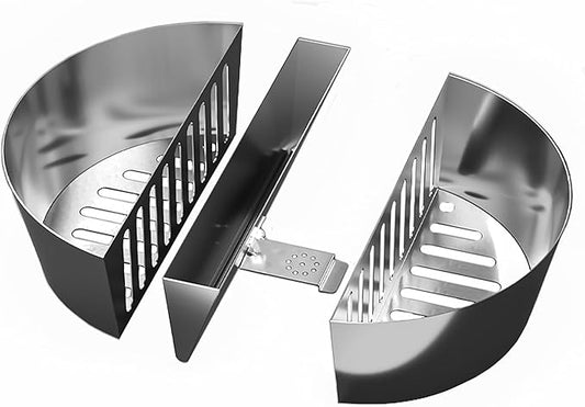 SnS Grills Slow ‘N Sear Charcoal Fire Baskets with Water Pan - Large Capacity Heavy Duty Stainless Steel Outdoor Grill Basket, Kettle Grill Accessory - Compatible with Weber and other Kettles