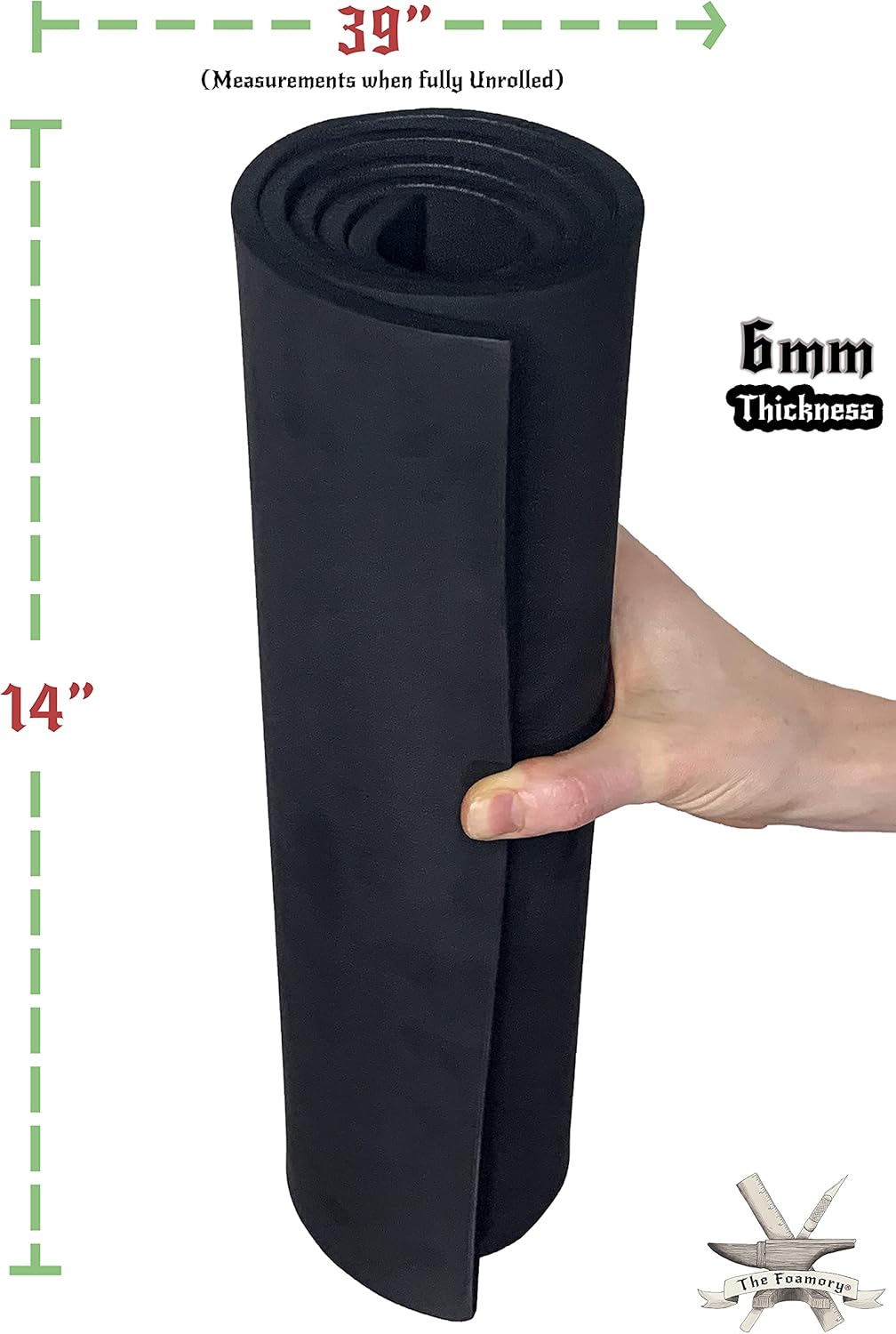 Shape Retention EVA Cosplay Foam 6mm (1mm-10mm) 14x39 inch Black or White High Density EVA Foam Sheets. Premium 85 kg/m3 Heat Shape Material for DIY Convention or Halloween Costumes by The Foamory