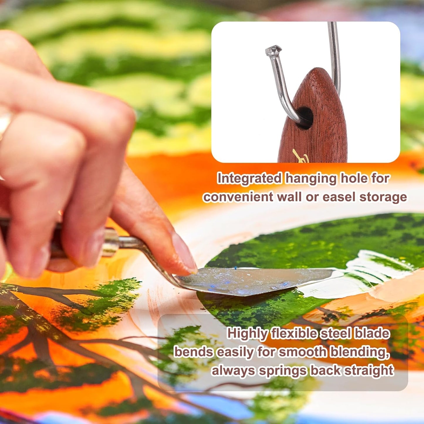 MECCANIXITY Pack of 1 Palette Knife No.32, 8.3" Long Palette Knives with Stainless Steel Flexible Spatula Pallet Knife and Wood Handle for Scraping, Mixing, Oil Acrylic Painting Canvas