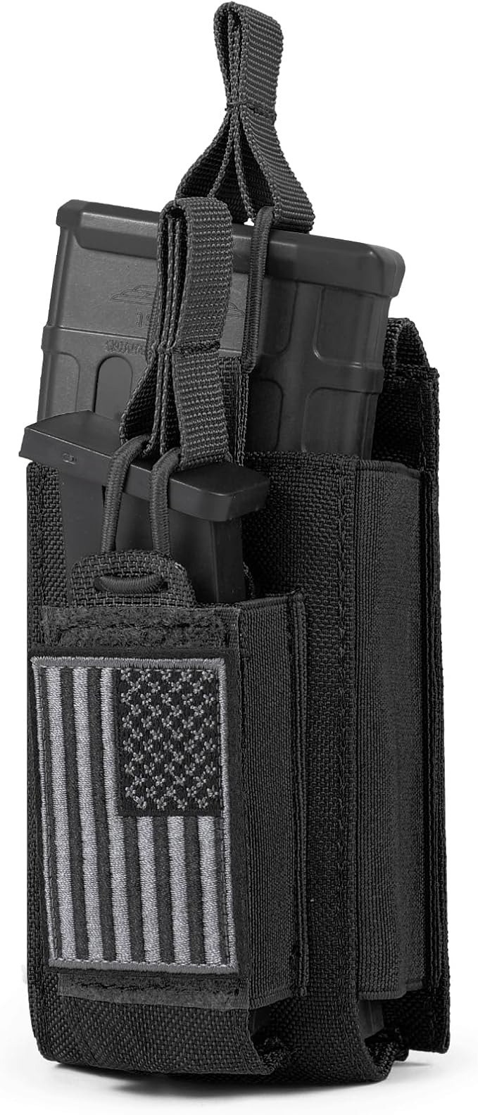 Open-Top Single/Double/Triple Molle Mag Pouch for 5.56mm M4 M16 AK AR Glock M1911 9mm Elastic Rifle Magazines Pistol Mag Pouches Holder Carrier with USA Flag Patch