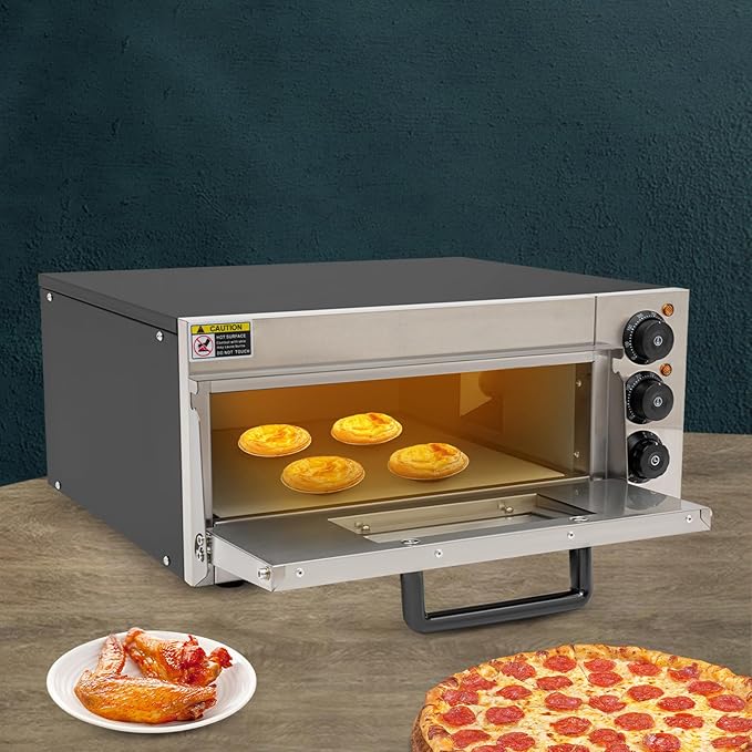 20L Commercial Electric Pizza Oven Countertop Pizza Oven, Single Deck Layer Stainless Steel Pizza Oven with Stone and Gloves, Adjust The Heat 122-662°F and Time 0-30min