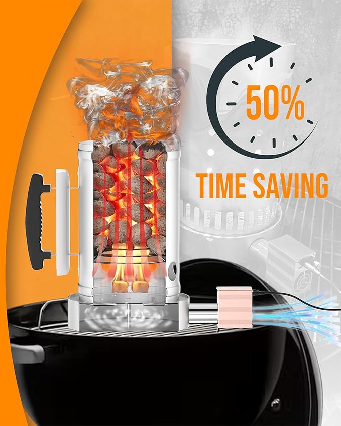 Charcoal Chimney Booster-Charcoal Starter Base & Coal Burner Blower, 10-Minute Rapid Ignition, Outdoor BBQ Accessories for Kingsford, Weber and Other Grill Chimney Charcoal Starter-Ideal Grilling Gift