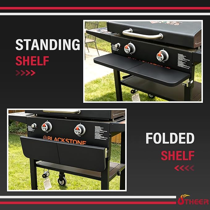 Utheer Upgraded Folding Front Shelf for Blackstone 28 Inch Griddle 1883 2415 2311 2269 1883 2147 1885, Heavy-Duty 29" × 7" Steel Prep Table, 60 lb Load, Space-Saving Fold-Flat Work Surface