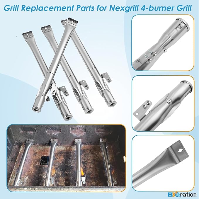 Replacement Parts for Nexgrill 4-Burner 720-0830 720-0830H 720-0830A 720-0830HR 720-0830T, Cooking Grate, Heat Shield and Burner Kit for Nexgrill Replacement Parts 4-Burner