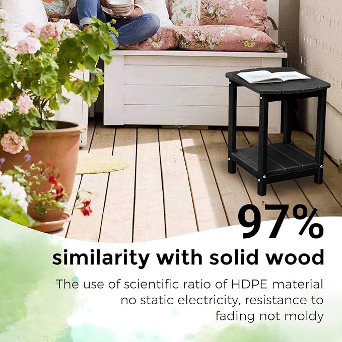 Adirondack Square Outdoor Side Table,2-Tier Storage Patio Side Table, HDPE End Tables for Backyard Pool Porch Garden Lawn