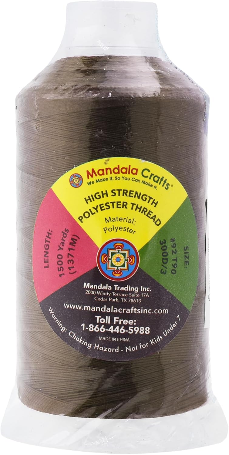 Mandala Crafts Dark Brown Heavy Duty Thread -1500 Yds Tex 90 Thread for Sewing Drapery Jeans Leather Hair - Bonded Polyester Outdoor Marine Upholstery