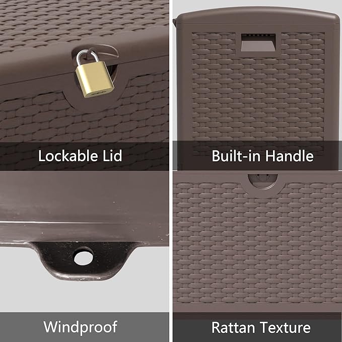 90 Gallon Pro Outdoor Storage Box Waterproof Lockable Resin Deck Box Large, Patio Storage Bin for Pool Accessories Cushion Furniture, Garden Tools, UV-Resistant Outside Delivery Brown