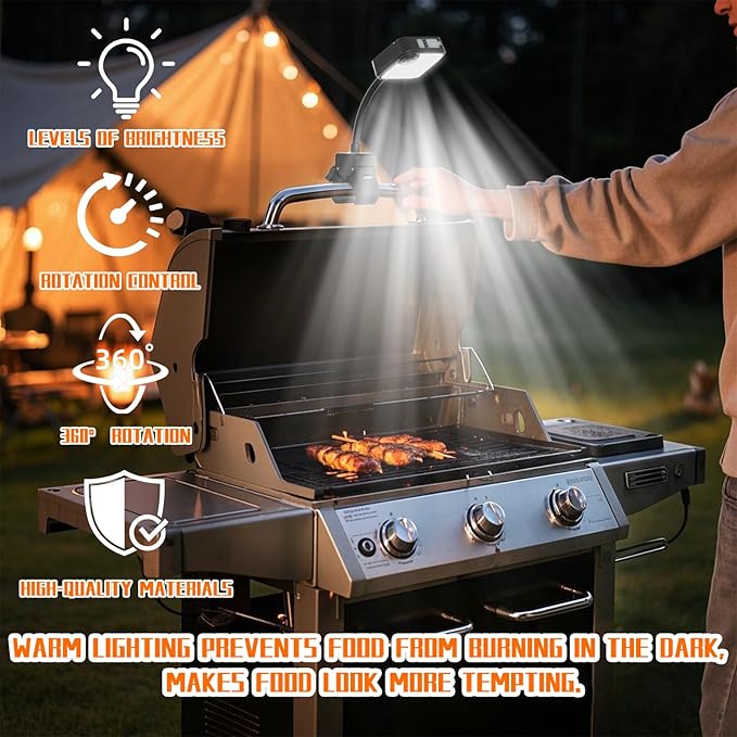 BBQ Grill Light Designed for Blackstone Griddle & Weber Grill - Smoker Grilling Accessories, Perfect Gifts for Men, Rechargeable Ultra-Bright BBQ Grill Lights for Grill (Christmas Gifts)