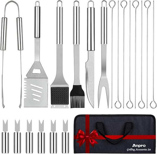 Anpro 21 PCS Grilling Accessories Grill Kit- Grill Set, Grilling Utensil Set, BBQ Accessories, BBQ Kit, BBQ Grill Tools, Grilling Gifts for Father's Day, Smoker, Camping, Kitchen