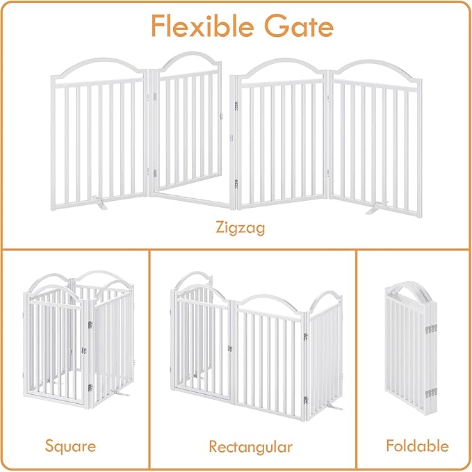 UDD Metal Folding Dog Gate Indoor 96" Extra Wide, 32" Tall Foldable Pet Gate with Door for Stairs Doorways Hallways Porch, Freestanding No Drilling Pet Fence for Dogs Puppy, White 4-Panel