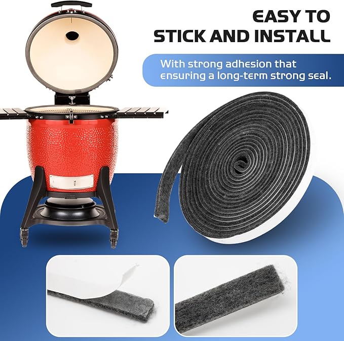 15 FT BBQ Smoker Gasket, 1/2" x 1/8" High Temperature Grill Gasket Replace for BBQ Door Lid Seals, Gray Self Stick Smoker Seal Gasket Withstand Hi-temp Up to 400°F